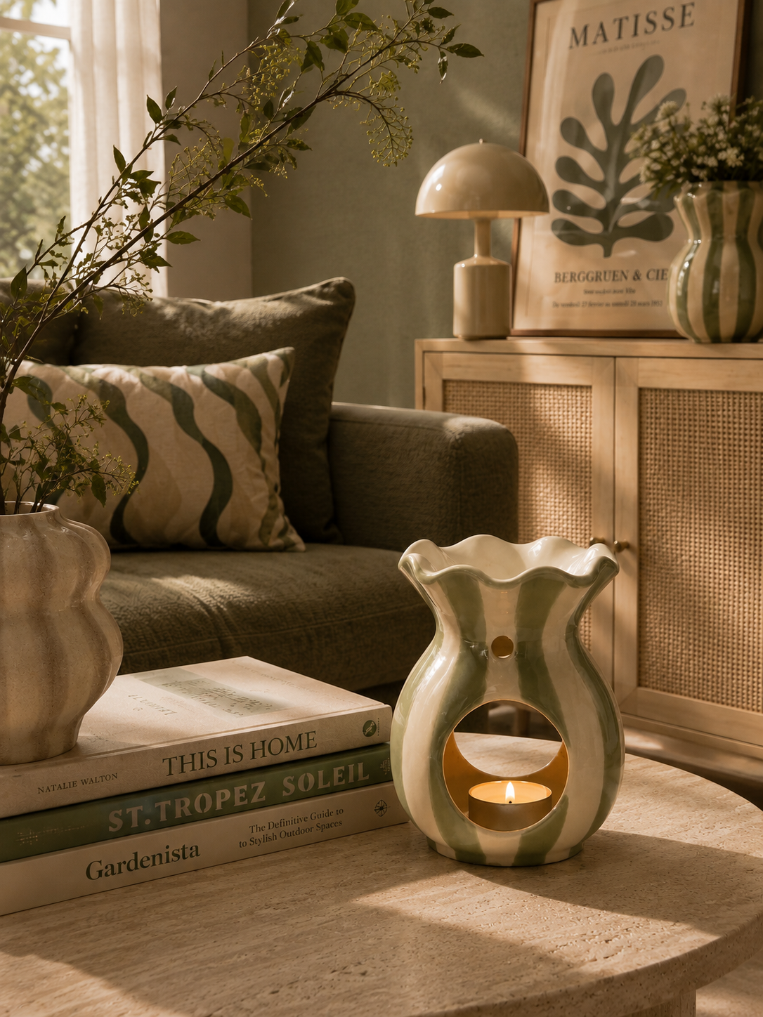 Duftlampe Keramik – Green Striped Ripple