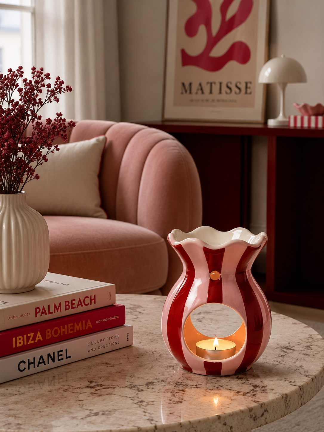 Duftlampe Keramik – Pink Striped Ripple